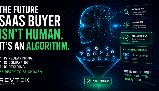 AI-driven SaaS buyer decision-making process with an algorithm evaluating software platforms